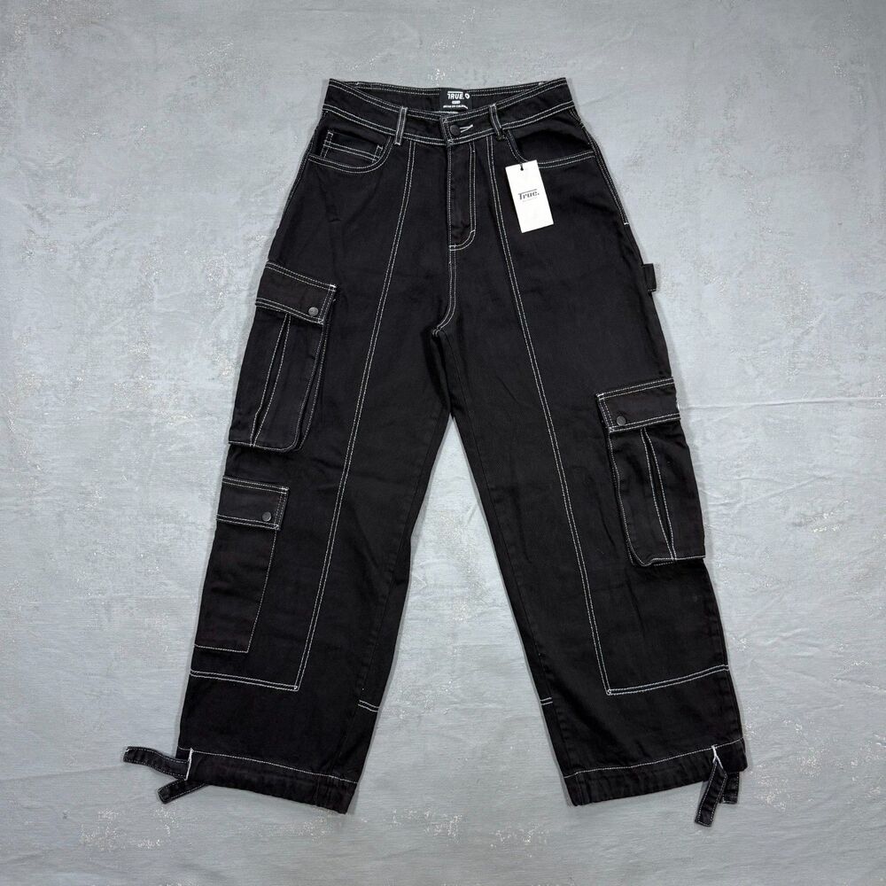 NWT TRUE Denim Cargo Multi Pocket Wide Leg Jeans Size 8